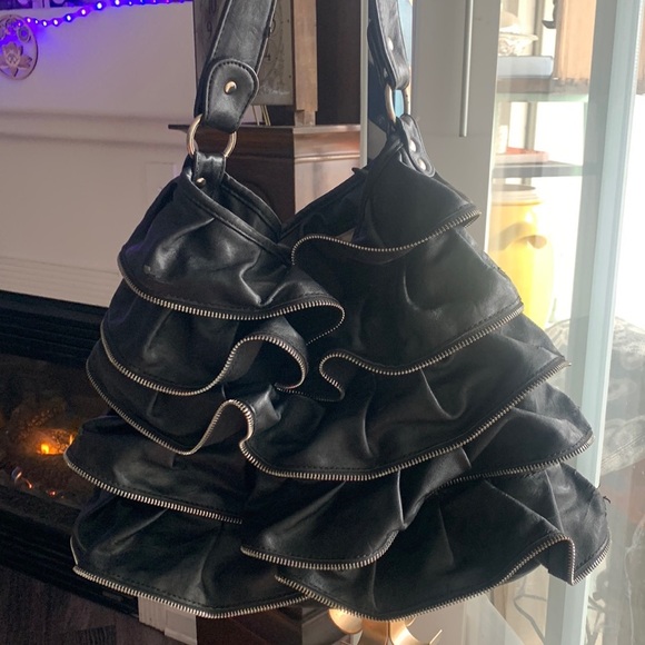 Flirty 🖤 - Leather Zipper Frilly Fun Tote - Picture 1 of 6